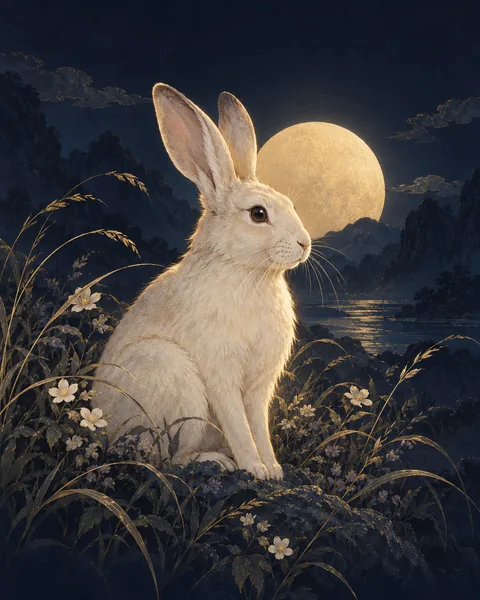 Rabbit Eastern Wisdom Card illustration